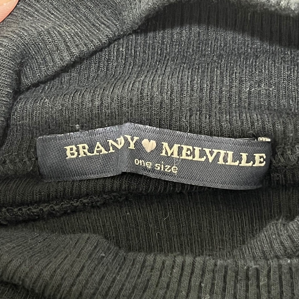Brandy Melville Ribbed Turtleneck Top Black Long Sleeve One Size Minimalist - Picture 7 of 8
